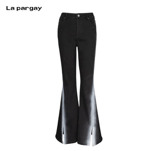 Lapargay High-Waist Cinched Waist Design, Hem Split Flared Pants, Leg-Lengthening and Shaping L78102631V - Lapargay