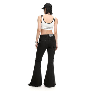 Lapargay High-Waist Cinched Waist Design, Hem Split Flared Pants, Leg-Lengthening and Shaping L78102631V - Lapargay