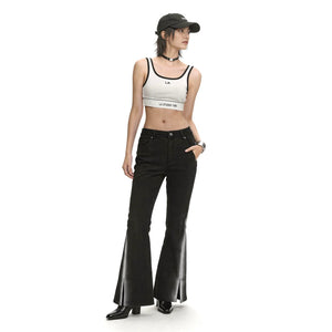 Lapargay High-Waist Cinched Waist Design, Hem Split Flared Pants, Leg-Lengthening and Shaping L78102631V - Lapargay