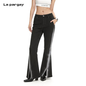 Lapargay High-Waist Cinched Waist Design, Hem Split Flared Pants, Leg-Lengthening and Shaping L78102631V - Lapargay