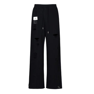 Lapargay high-waist drawstring wide-leg casual pants distressed holes built-in lazy and relaxed feel L75202801B - Lapargay