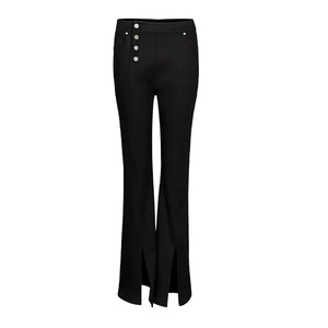 Lapargay High-Waist Flared Casual Pants, Front Slit Hem Design, Optimizes Body Proportions L78202611C - Lapargay