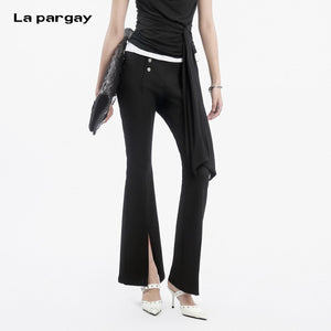Lapargay High-Waist Flared Casual Pants, Front Slit Hem Design, Optimizes Body Proportions L78202611C - Lapargay