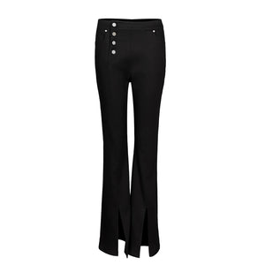 Lapargay High-Waist Flared Casual Pants, Front Slit Hem Design, Optimizes Body Proportions L78202611C - Lapargay