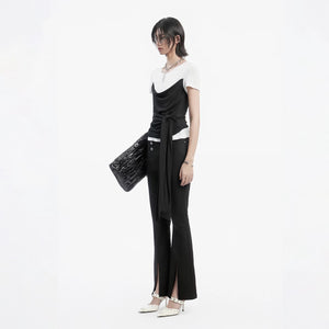 Lapargay High-Waist Flared Casual Pants, Front Slit Hem Design, Optimizes Body Proportions L78202611C - Lapargay