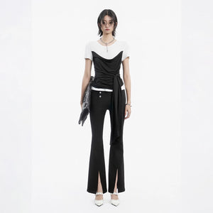 Lapargay High-Waist Flared Casual Pants, Front Slit Hem Design, Optimizes Body Proportions L78202611C - Lapargay