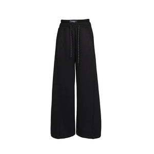 Lapargay High-waist Wide-leg Pants with Dropped Waistband, Double Elastic Waist, Loose Trouser Legs Versatile L78102804C - Lapargay