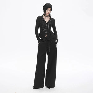 Lapargay High-waist Wide-leg Pants with Dropped Waistband, Double Elastic Waist, Loose Trouser Legs Versatile L78102804C - Lapargay