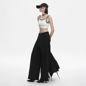 Lapargay High-waist Wide-leg Pants with Dropped Waistband, Double Elastic Waist, Loose Trouser Legs Versatile L78102804C - Lapargay