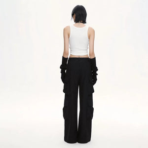 Lapargay High-Waisted Cargo Casual Pants with Multi-Layer Pocket, Loose Flattering Wide Leg L78102610V - Lapargay