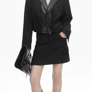 Lapargay high-waisted utility short half-skirt, 3D patch pockets, dark spicy slimming short skirt L78109207C - Lapargay