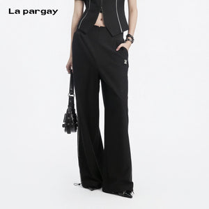 Lapargay high-waisted wide-leg casual pants side white line trim drawstring hem design L78202801V - Lapargay