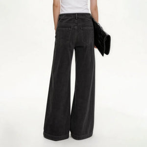 Lapargay high-waisted wide-leg denim long pants, multi-pocket design, washed distressed process L78102635V - Lapargay