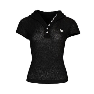 Lapargay hooded short-sleeve V-neck T-shirt slim fit slimming half-placket button front L78200220V - Lapargay