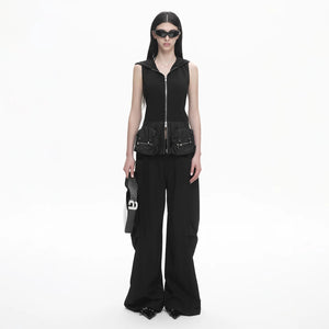 Lapargay hooded sleeveless vest, multi-pocket gathering, techwear spliced vest L78200109V - Lapargay