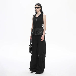 Lapargay hooded sleeveless vest, multi-pocket gathering, techwear spliced vest L78200109V - Lapargay