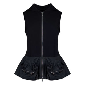 Lapargay hooded sleeveless vest, multi-pocket gathering, techwear spliced vest L78200109V - Lapargay