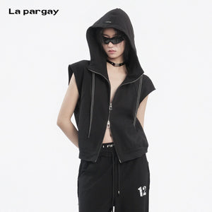 Lapargay hooded zip sleeveless vest back print accent clean tailoring craftsmanship L78201410V - Lapargay