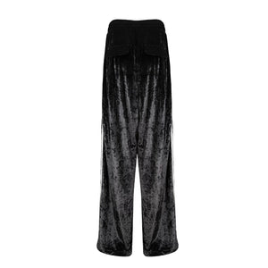 Lapargay ice-feel velvet fabric, side white trim, figure-flattering wide-leg long pants L78102633V - Lapargay