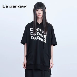 Lapargay irregular loose hooded pullover sweatshirt 2026 spring new women's personality fashion casual top - Lapargay