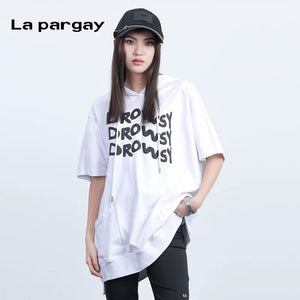 Lapargay irregular loose hooded pullover sweatshirt 2026 spring new women's personality fashion casual top - Lapargay