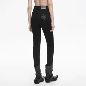 Lapargay Irregular Waistband Casual Pants, Black Skinny Pants, Slimming and Leg-Lengthening L78102502V - Lapargay