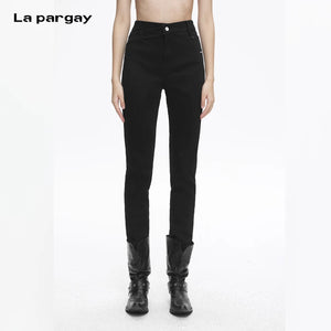 Lapargay Irregular Waistband Casual Pants, Black Skinny Pants, Slimming and Leg-Lengthening L78102502V - Lapargay