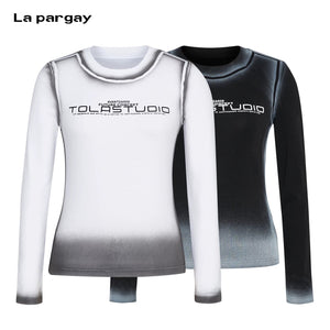 Lapargay Letter Print T-Shirt, Gradient Dyeing Technique, Slimming Fit L78100311V - Lapargay