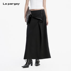 Lapargay light luxury long half skirt with side button decoration, suitable for multiple daily occasions L78209109V - Lapargay