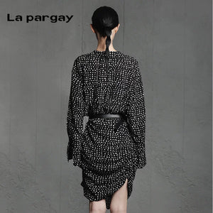 Lapargay Long-sleeve striped shirt dress 2026 spring new women's personality mid-long design sense dress - Lapargay