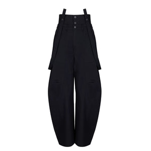 Lapargay Loose Wide Leg Casual Pants High Waist Three-Button Design Double Suspender Decoration L78202608V - Lapargay