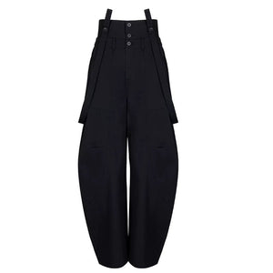 Lapargay Loose Wide Leg Casual Pants High Waist Three-Button Design Double Suspender Decoration L78202608V - Lapargay
