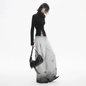 Lapargay Loose Wide-leg Pants, Distressed Gradient Splash Ink, Creating a Pioneer Street Feel L78102620V - Lapargay