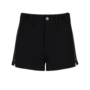 Lapargay Metal Button High-Waist Shorts with Symmetrical Side Zippers, Clean Straight Leg Silhouette L78102202V - Lapargay