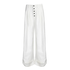 Lapargay Mid-High Waist Wide Leg Pants Contrast Buttons Casual High Street L78102640V - Lapargay