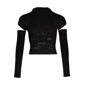 Lapargay mock neck slim fit T-shirt niche distressed design detachable sleeve top L78200224V - Lapargay
