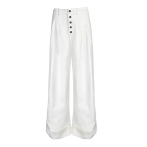 Lapargay Multi-Button Fly Casual Pants with High-Waist Pleats, Cuffed Wide Leg Long Pants L78102640V - Lapargay