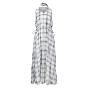 Lapargay plaid halter neck dress waist-cinching full skirt retro sleeveless dress L78209013C - Lapargay