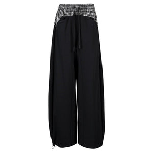 Lapargay Plaid Patchwork Fake Two-Piece Rich Layered Waist Lazy Wide Leg Pants L78202802C - Lapargay