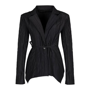 Lapargay Pleated Textured Short Jacket with Cinched Waist Tie, Irregular Hem L78101227B - Lapargay