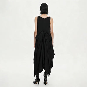 Lapargay Relaxed V-Neck Slip Dress Unrestricted Wide Cut Asymmetrical Side Slit Maxi Dress L60309027S - Lapargay