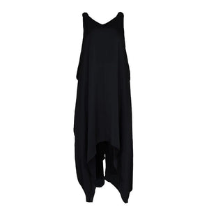 Lapargay Relaxed V-Neck Slip Dress Unrestricted Wide Cut Asymmetrical Side Slit Maxi Dress L60309027S - Lapargay