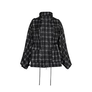 Lapargay Retro Black and White Plaid Jacket with Drop Shoulder Loose Fit, Drawstring Waist Cargo Style L78101308V - Lapargay
