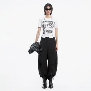 Lapargay round-neck short-sleeve T-shirt with slim waist-cinching fit and visible seam line design L78200223V - Lapargay