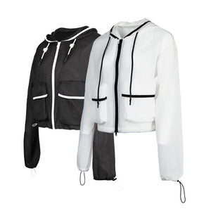 Lapargay short hooded jacket, lightweight and breathable, color-block details, multi-pocket design L75201202C - Lapargay