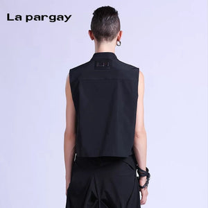 Lapargay short sleeveless vest 2026 spring new women's black personality fashion casual design top - Lapargay
