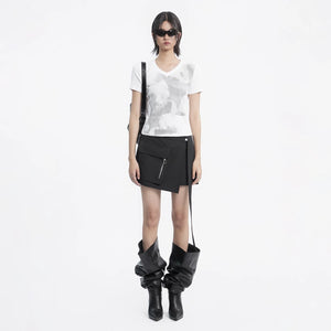 Lapargay short V-neck printed T-shirt with slim ribbed fit and abstract pattern design L78200209V - Lapargay