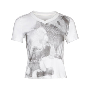 Lapargay short V-neck printed T-shirt with slim ribbed fit and abstract pattern design L78200209V - Lapargay