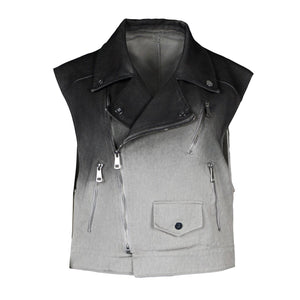 Lapargay sleeveless lapel vest gradient denim short jacket chic versatile shrug L78201401V - Lapargay