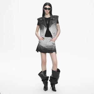 Lapargay sleeveless lapel vest gradient denim short jacket chic versatile shrug L78201401V - Lapargay